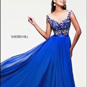 Sherri Hill royal blue floor length prom dress
